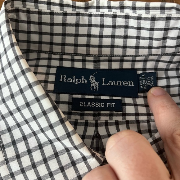 Ralph Lauren Shirt Mens Black White Gingham Check Button Up Pink Pony Dress - Picture 2 of 4